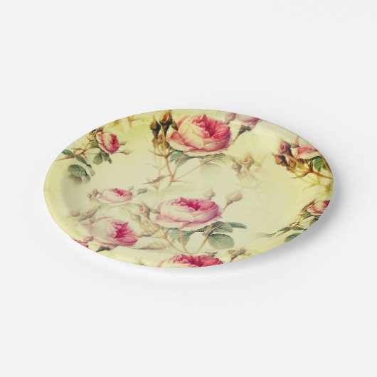 Schöne Vintage Blüte Pappteller (Schrägansicht)