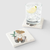 Schöne Vintage Blütenschmetterlingsdarstellung Steinuntersetzer (Seitenansicht)