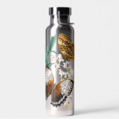 Schöne Vintage Blütenschmetterlingsdarstellung Trinkflasche (Links)