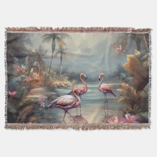 schöne Vintage botanische Gemälde Flamingos Decke (Vorderseite)