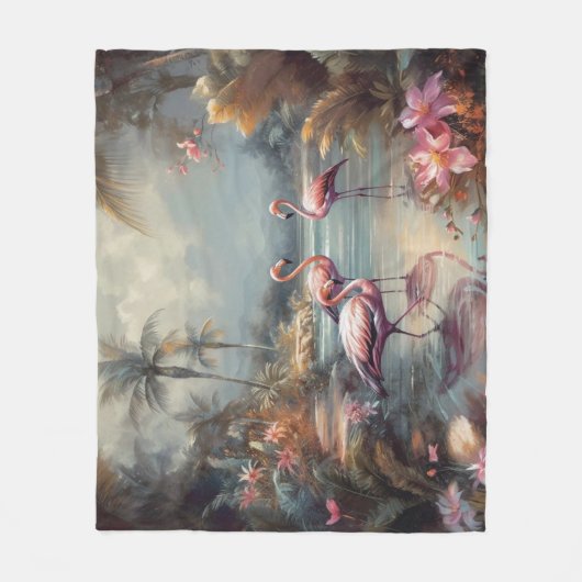 schöne Vintage botanische Gemälde Flamingos Fleecedecke (Vorderseite)