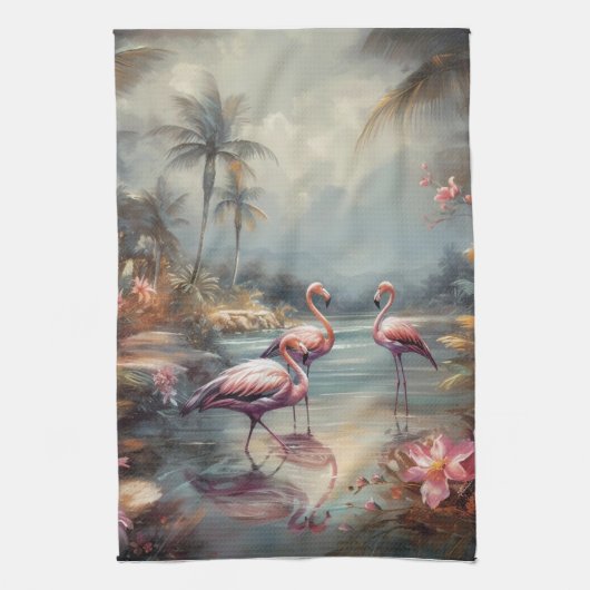 schöne Vintage botanische Gemälde Flamingos Geschirrtuch (Vertikal)