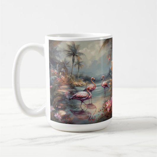 schöne Vintage botanische Gemälde Flamingos Kaffeetasse (Links)