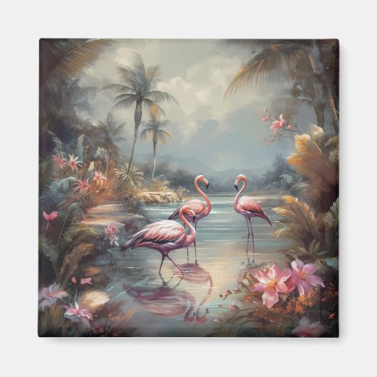 schöne Vintage botanische Gemälde Flamingos Magnet (Vorne)