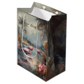 schöne Vintage botanische Gemälde Flamingos Mittlere Geschenktüte (Vorderseite Schrägansicht)