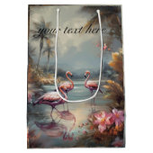 schöne Vintage botanische Gemälde Flamingos Mittlere Geschenktüte (Rückseite)