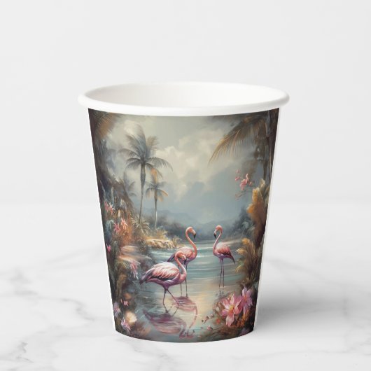 schöne Vintage botanische Gemälde Flamingos Pappbecher (Vorderseite)