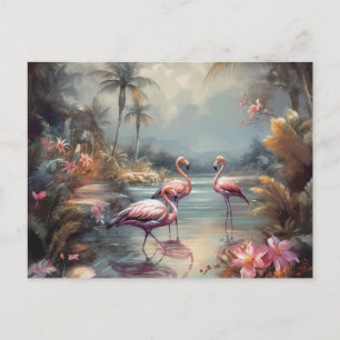 schöne Vintage botanische Gemälde Flamingos Postkarte