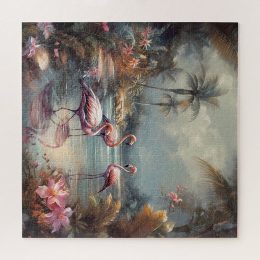 schöne Vintage botanische Gemälde Flamingos Puzzle (Horizontal)