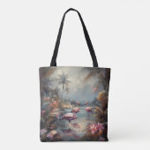 schöne Vintage botanische Gemälde Flamingos Tasche (Rückseite)