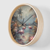schöne Vintage botanische Gemälde Flamingos Uhr (Winkel)