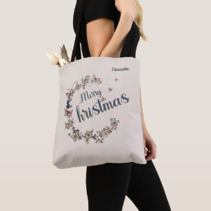 Schöne Vintage Butterfly Frohe Weihnachten Tasche