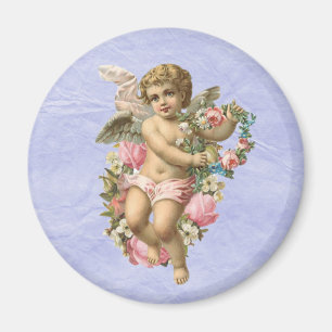 Schöne Vintage-Cherub / Engel mit Blumen Magnet