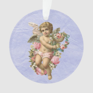 Schöne Vintage Cherub / Engel mit Blumen Ornament