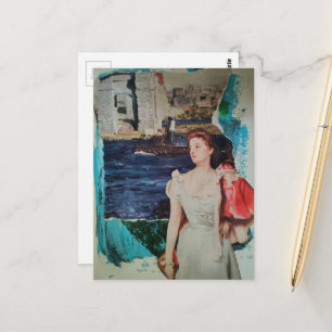Schöne Vintage-Dame entlang des Flusses Postkarte