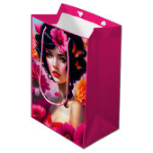 Schöne Vintage Dame im Roten Deko Mittlere Geschenktüte (Vorderseite Schrägansicht)