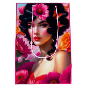 Schöne Vintage Dame im Roten Deko Mittlere Geschenktüte (Rückseite)