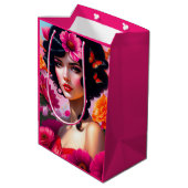 Schöne Vintage Dame im Roten Deko Mittlere Geschenktüte (Rückseite Schrägansicht)