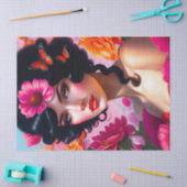 Schöne Vintage Dame im Roten Deko Seidenpapier (Basteln)