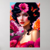 Schöne Vintage Dame in Rot Poster (Vorne)