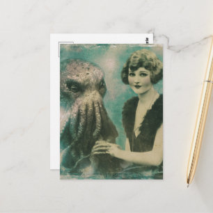 Schöne Vintage-Dame und ein Seeungeheuer Postkarte