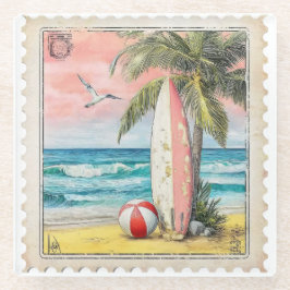 SCHÖNE VINTAGE-DISTRESSDE SOMMER-SURFPLATTE GLASUNTERSETZER