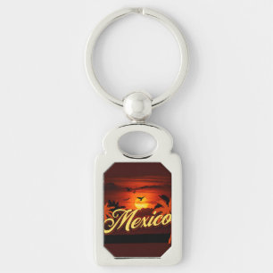 Schöne Vintage-Druck Mexiko Sonnenuntergang Strand Schlüsselanhänger