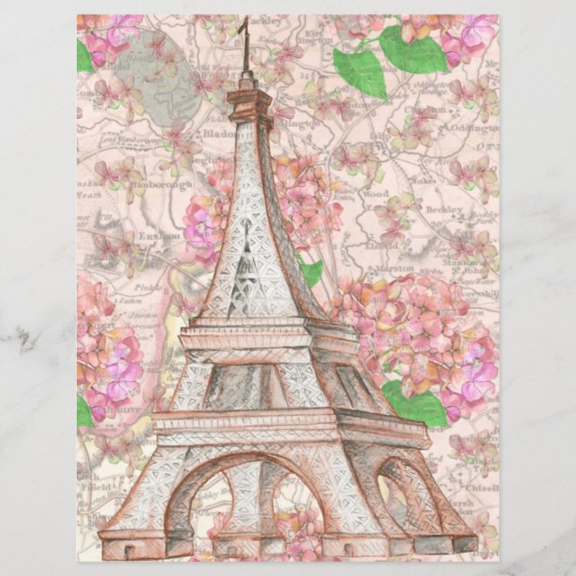 Schöne Vintage Eiffelturm Paris Blumenseite (Vorderseite)