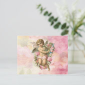 Schöne Vintage-Engel mit Blumen Postkarte (Stehend Vorderseite)