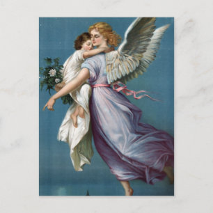 Schöne Vintage-Engel-und-Kind-Himmlische Kunst Postkarte