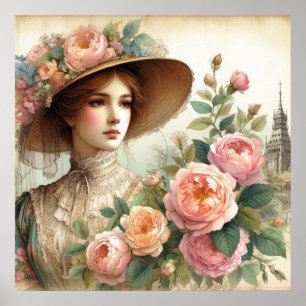 Schöne Vintage englische Viktorianische Dame und R Poster