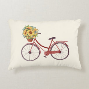 Schöne Vintage-Fahrrad mit Sonnenblumen Dekokissen