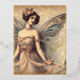 Schöne Vintage-Fee Frohe Weihnachtsgrüße Retro Folien Feiertagspostkarte
