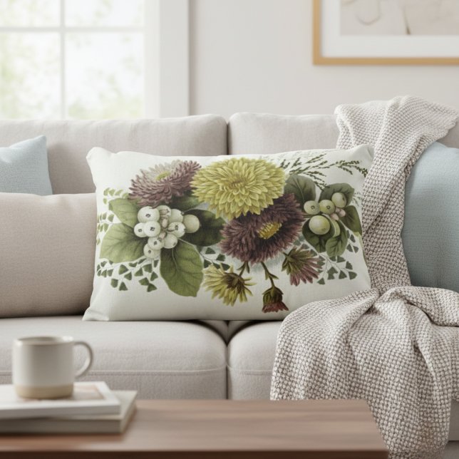 Schöne Vintage Flora Chrysanthemen Dekokissen (Beautiful Vintage Floral Chrysanthemums Accent Pillow)