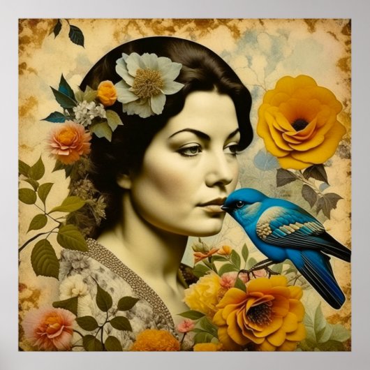 Schöne Vintage Frau in Blume Poster (Vorne)