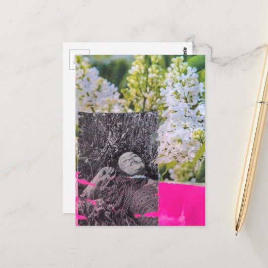 Schöne Vintage-Frau in Blumen-Collage Postkarte (Vorderseite/Rückseite Beispiel)