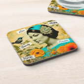 Schöne Vintage Frau mit Vogel und Blume Getränkeuntersetzer (Linke Seite)