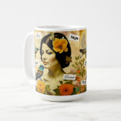 Schöne Vintage Frau mit Vögeln und Blume Kaffeetasse (Vorderseite Links)