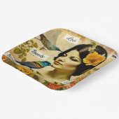 Schöne Vintage Frau mit Vögeln und Blume Pappteller (Gewinkelt)