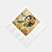Schöne Vintage Frau mit Vögeln und Blume Serviette (Ecke)
