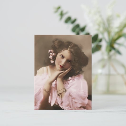 Schöne Vintage Frau Postkarte (Stehend Vorderseite)