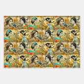 Schöne Vintage Frauen, Blume und Schmetterlinge Geschenkpapier Set (Vorderseite 2)
