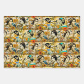 Schöne Vintage Frauen, Blume und Schmetterlinge Geschenkpapier Set (Vorderseite)