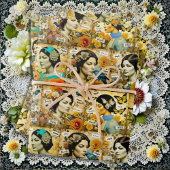 Schöne Vintage Frauen, Blume und Schmetterlinge Geschenkpapier Set