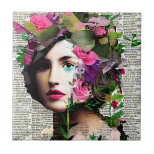 Schöne Vintage-Frauen Papier-Collage-Kunst Fliese