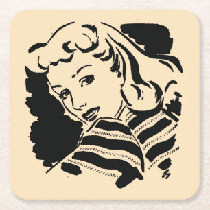 Schöne Vintage-Frauenskizze-Untersetzer-Set Rechteckiger Pappuntersetzer