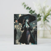 Schöne Vintage Frauenwanderungen im Regen Postkarte (Stehend Vorderseite)