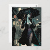 Schöne Vintage Frauenwanderungen im Regen Postkarte (Vorne/Hinten)