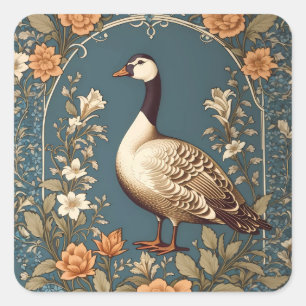 Schöne Vintage-Gans, inspiriert von William Morris Quadratischer Aufkleber