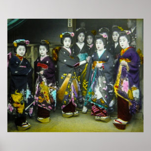 Schöne Vintage-Geisha-Japan-Magische Laternen-Dia Poster